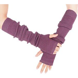 Women's Lavender Soft Cozy Arm Warmers Fingerless Knitted Long Gloves Winter